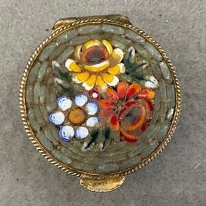 Vintage Italian small Mosaic Pill Box glass Round Floral Potion Box Italy
